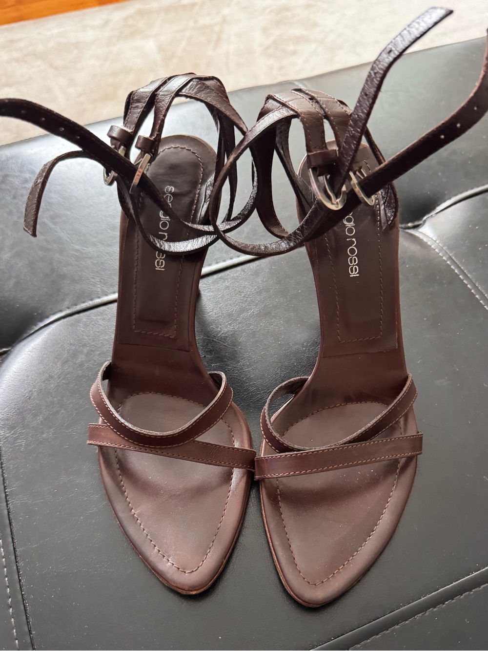 Sergio Rossi Espresso Brown Strappy Women's Heels, size 39.5 (US 9.5)